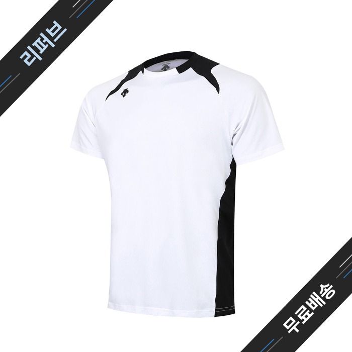 [리퍼브상품] [데상트] 에센셜 반팔 티셔츠 화이트/블랙 - 095(M),100(L) 사이즈